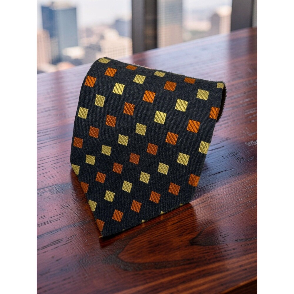 Altea Milano for Nordstrom Men’s Silk Tie Black Orange Gold Geometric Italy